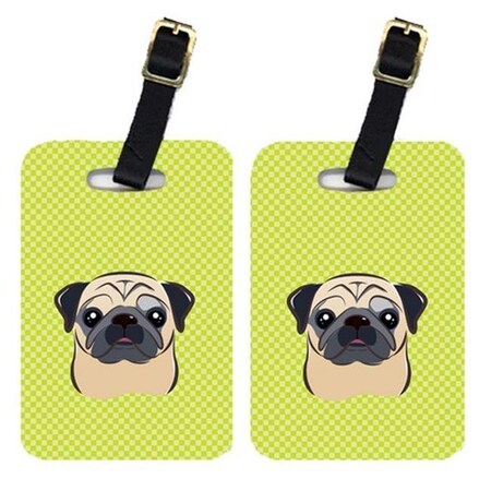 Carolines Treasures Carolines Treasures BB1324BT Pair Of Checkerboard Lime Green Fawn Pug Luggage Tags BB1324BT